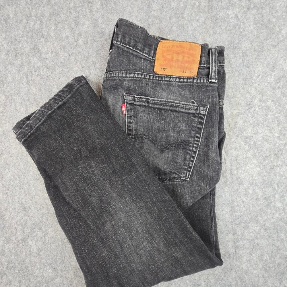 Levi Strauss 513 Jeans Mens 34 Black Slim Straight Faded Denim Pants